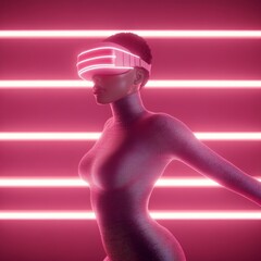 Aufkleber - Neon-Clad Virtual Influencer Futuristic CGI Charisma in Reflective Neon Space - Digital Marketing Asset for Entertainment and AI Integration