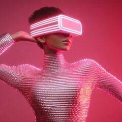 Aufkleber - Neon-Aesthetic Virtual Influencer Shimmering Sequin Bodysuit in Futuristic CGI Space - Digital Marketing and Entertainment Venue Innovation