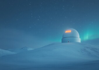 Aufkleber - Celestial Observatory Illuminated Dome with Starry Sky and Auroras - Astronomical Content and Futuristic Science Engagement for Tech and Innovation Industries