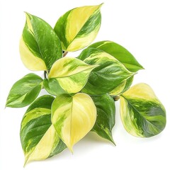 Wall Mural - Golden pothos vine showcasing vibrant green and yellow variegated leaves isolated on a white background highlighting its natural beauty
