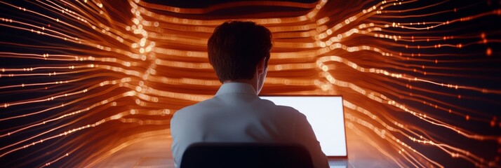 Leinwandbilder - Dynamic Data Visualization in Modern Workspace LED Light Effects, Strategic Digital Planning, and Growth Analytics for Innovative Business Solutions