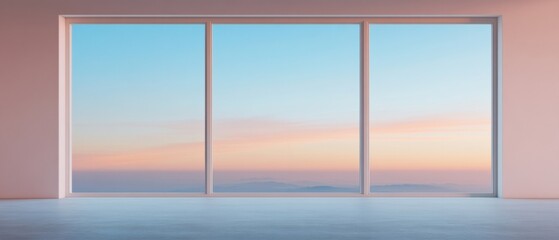 Aufkleber - Peaceful Twilight Office View Minimalist Glass Panels with Serene Sky - Enhancing Work-Life Balance and Mindfulness in Modern Corporate Spaces