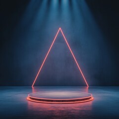 Fototapete - Neon Geometric Stage Minimalist Digital Platform with Abstract Neon Shapes in South Korea for Futuristic Virtual Events and Digital Engagement
