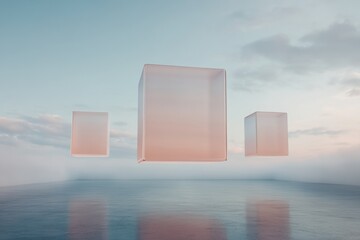 Poster - Ethereal Glass Cubes in Minimalist Modern Space Elevated Design for Tech-Infused Art Installations in Innovative Business Environments