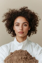 Aufkleber - Eco-Futuristic Soil Science Middle Eastern Female Ecologist with Curly Hair Analyzing Earth Textures in Sustainable Laboratory for Green Innovation and Conservation