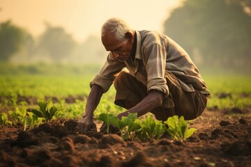 Sticker - Indian farmer doing agriculture gardening outdoors nature.