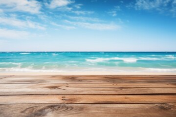 Sticker - Empty wooden table beach sky backgrounds.