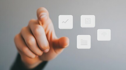 Poster - Hand Interacting with Floating Digital Icons Representing Technology