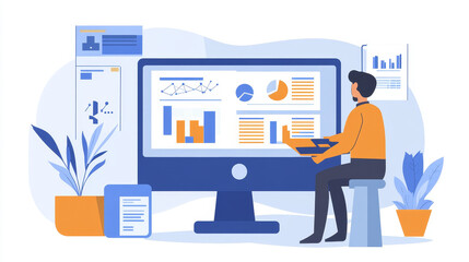 Wall Mural - statistics banner. service for data analysis and research, statistical information. vector landing p