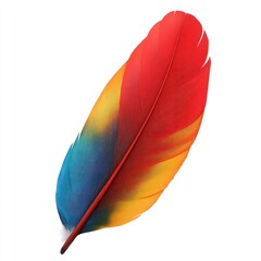 Poster - Vibrant Colorful Feather with Bright Red and Blue Hues on White Background