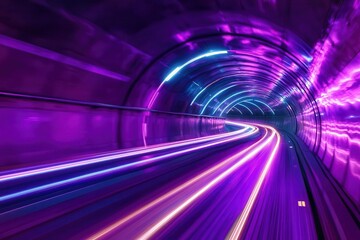 Wall Mural - cyberpunk underground racing tunnel with holographic projections, speeding hover vehicles, and react