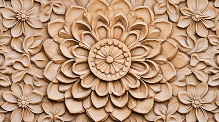 Aufkleber - Intricate Carved Wooden Relief of Floral Patterns and Designs