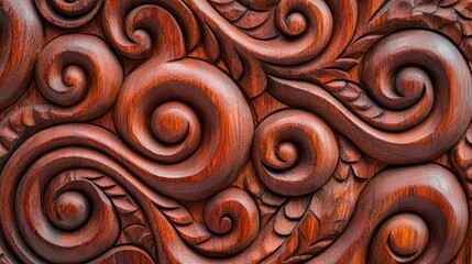 Poster - Intricate Wood Carving Design with Curves and Swirls in Detail