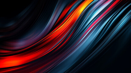 Wall Mural - Abstract background with colorful light streaks and curved lines on dark blue, red, orange and black colors. Modern wallpaper or screensaver for technology concept