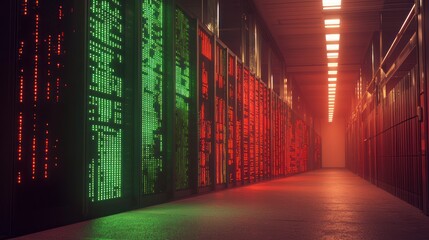 Leinwandbilder - Vibrant Data Center with Colorful Light Displays and Server Racks