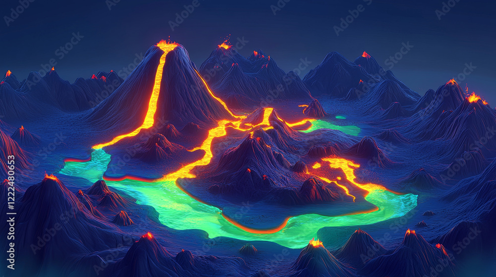 Volcano island map for game level navigation. Vector cartoon ...
