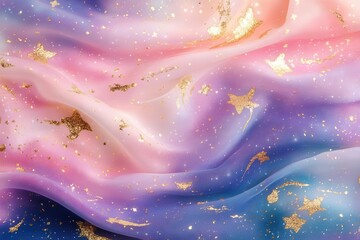 Wall Mural - dreamy watercolor galaxy pattern with pastel nebulas, gold foil stars, and flowing cosmic rivers in 