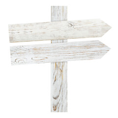 Wall Mural - Wooden signpost with arrow-shaped pointers isolated on white