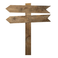 Wall Mural - Wooden signpost with arrow-shaped pointers isolated on white