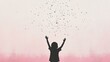 © marfuah - Child silhouette with confetti, pink background.