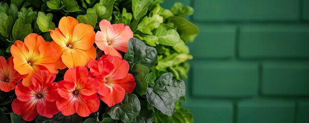 Poster - Green spaces gardening concept. Vibrant flowers in a refreshing green setting, showcasing nature's beauty and colors.