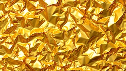 Golden crinkled foil texture creating a reflective luxurious effect ideal for festive themes and elegant design backgrounds