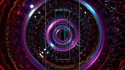 Wall Mural - Abstract background 3D animation movement  through shiny neon tunnel loop