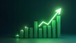 © Olga's Design - Neon green bar graph with an upward trend and arrow on a dark background
