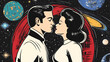 © Martin - Amor Cósmico: Pareja Besándose con Universo de Fondo
