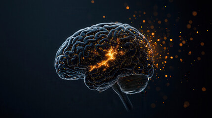 Poster - digital artwork of transparent human brain with glowing particles, symbolizing creativity and thought. intricate details highlight brain complexity and beauty