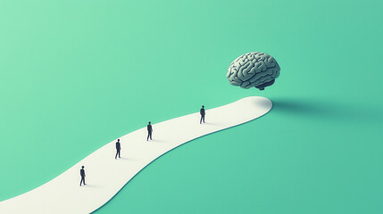 Leinwandbilder - image depicts conceptual representation of journey towards knowledge, featuring brain and small figures on path