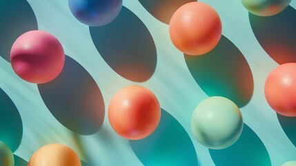 Wall Mural - colorful balls of various sizes are scattered on a blue surface. the balls are in pastel shades of p