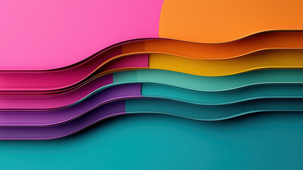 Poster - Colorful overlapping curved lines create vibrant abstract background with shades of pink, orange, purple, and teal, evoking sense of creativity and modern design