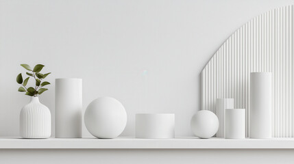 Aufkleber - Minimalist white decor featuring geometric shapes and plant
