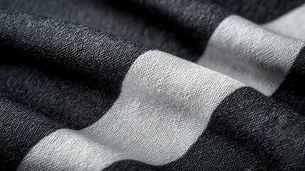 Aufkleber - Close up of black and white checkered fabric, showcasing its texture and pattern. interplay of light and shadow creates dynamic visual effect, emphasizing fabric quality and design