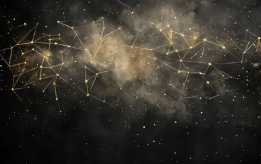 Wall Mural - Abstract Golden Constellations and Cosmic Dust on Black Background.