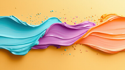 Aufkleber - Bright abstract digital painting with vibrant colors of blue, purple, and orange, creating dynamic flow against golden background. texture adds depth and visual interest