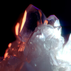 Aufkleber - Crystals with smooth, translucent facets that shimmer with soft blues and warm oranges, creating a play of light and shadow on a dark background