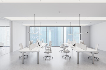 Wall Mural - Modern open office space with minimalist design and large windows. 3D Rendering