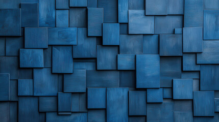 Aufkleber - Textured blue wooden panels create visually striking abstract composition, showcasing various shades and shapes that evoke sense of depth and creativity