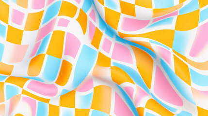 Wall Mural - colorful abstract checkered pattern with wavy lines in pastel colors