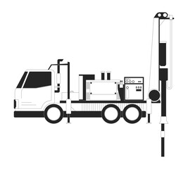 Wall Mural - water well drilling rig with truck and machinery black and white 2d line object. groundwater extract