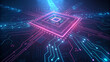 © Albaloshi - digital circuit board illuminated with vibrant blue and pink lights, symbolizing advanced technology and connectivity in a digital world.'
