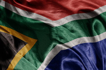 Wall Mural - shine waving colourful realistic national flag of south africa . macro shot