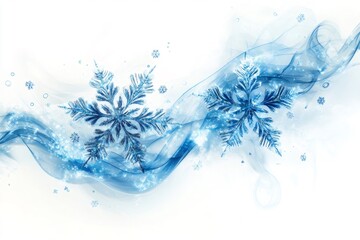 Wall Mural - two large snowflakes flowing on abstract blue winter background