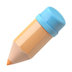 Wall Mural - plastic cartoon 3d icon of pencil. pastel colors. isolated on white background.