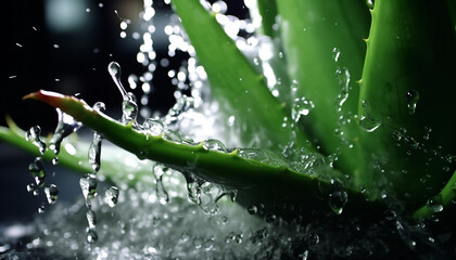 Wall Mural - water drops on green leaf