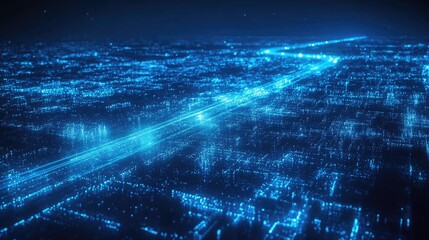 Abstract road with blue light trails , data transfer speed and digitization concept