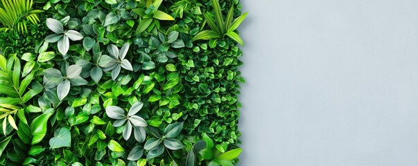 Wall Mural - Eco-Friendly living concept. Lush green leaves create a vibrant wall of foliage, perfect for nature-themed decor.