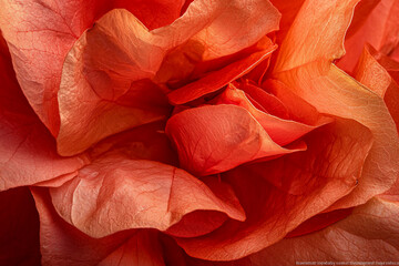 Wall Mural - Close-up of vibrant orange flower petals showcasing intricate textures and layers against a soft background